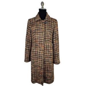Albert Nipon Women Tweed Boucle Coat 8 Brown Preppy Old Money Gilmore Girls